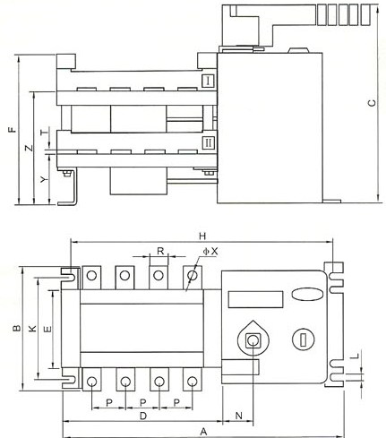 HGLD-32~1600A双电源开关的安装示意
