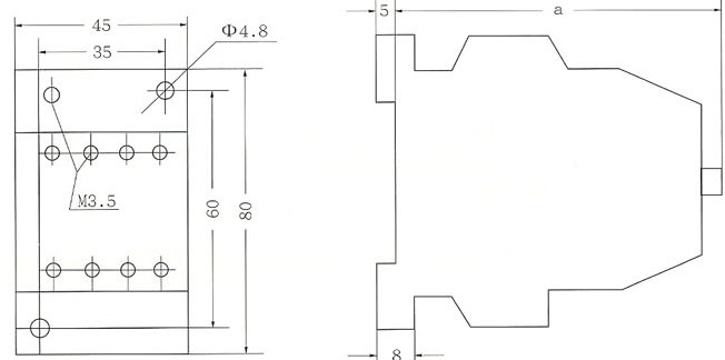 JZC1系列接触器式继电器的外型及安装尺寸